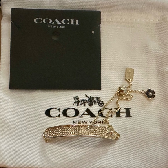 Coach Pavé Bar Signature C Slider Bracelet with tea rose charm - Picture 1 of 11
